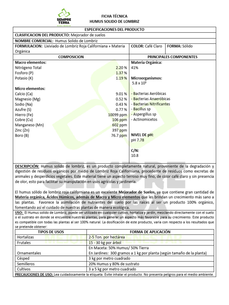 Ficha Tecnica Humus Solido | PDF | Agua