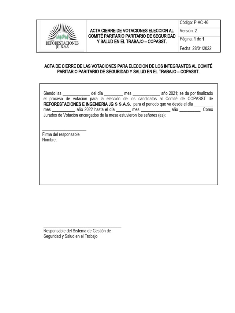 Acta de Cierre Al COPASST | PDF