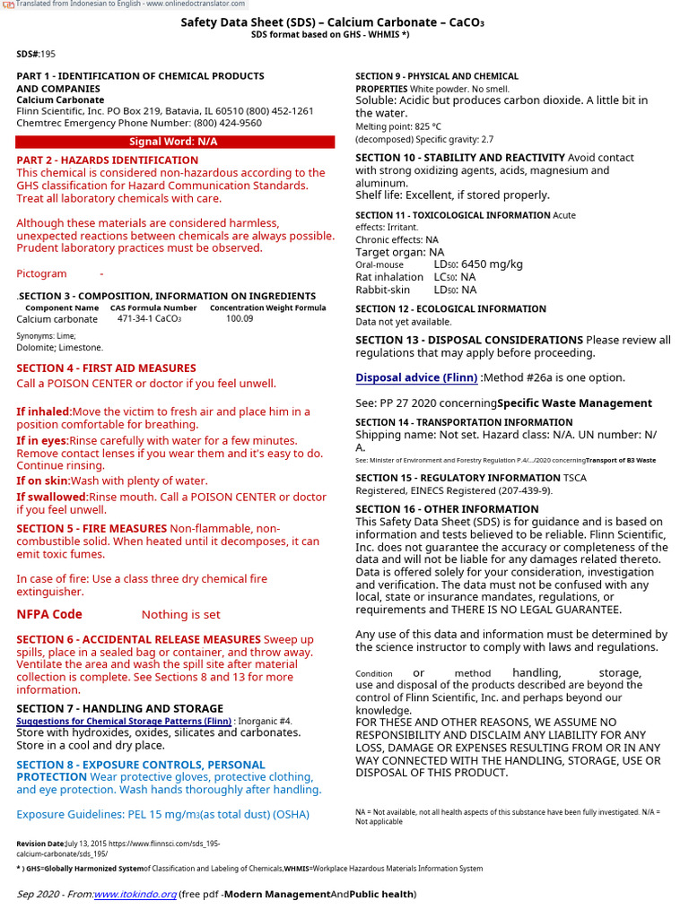 SDS - Kalsium Karbonat - CaCO3.id - en | PDF | Calcium | Magnesium