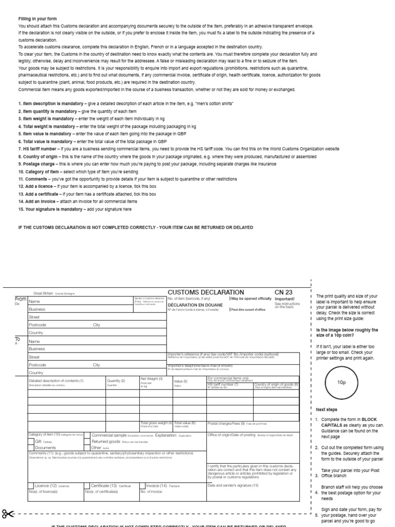 cn23 Form Blank | PDF | Customs | Mail