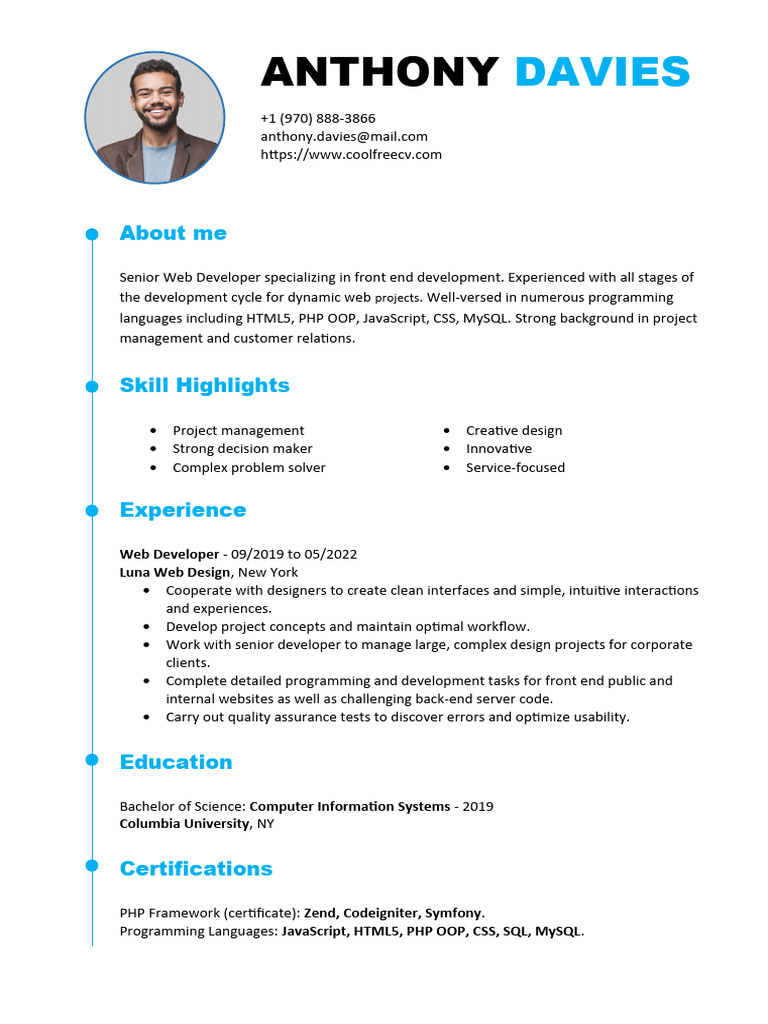 Senior Web Developer Resume | PDF | Career & Growth | Art