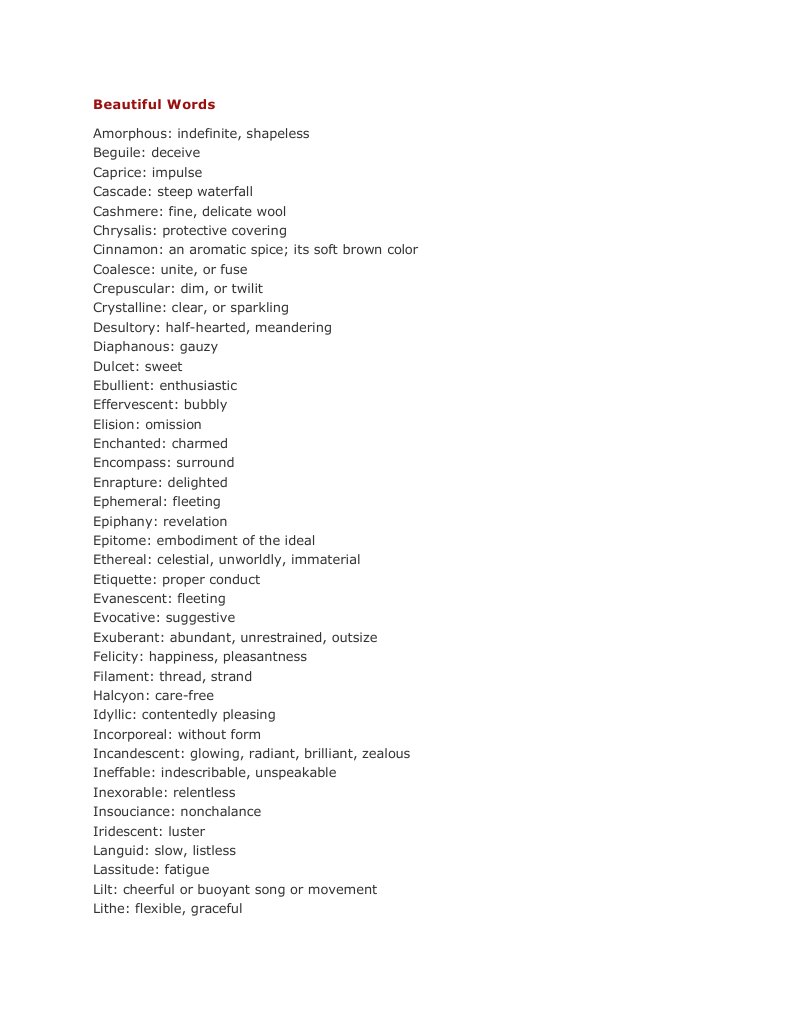 Beautiful Words and Their Meanings | PDF | Nature