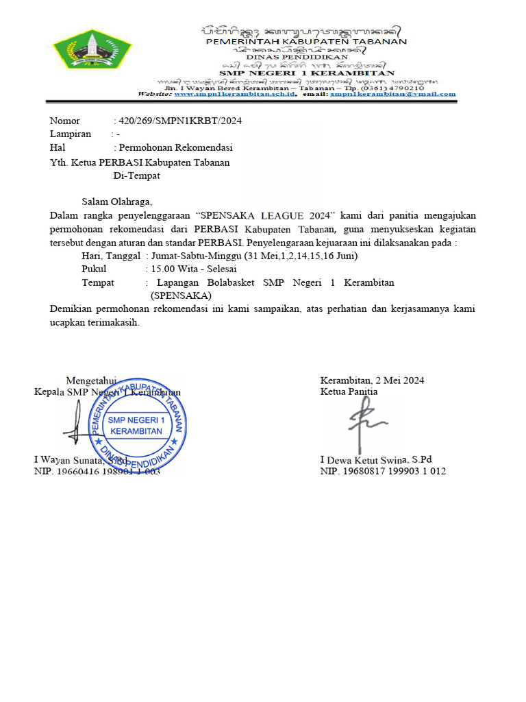 Surat Permohonan Rekomendasi | PDF