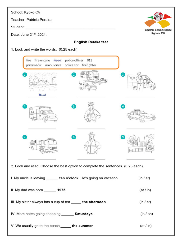 English Retake Test for Kyoko Oti Students | PDF | Foreign Language ...