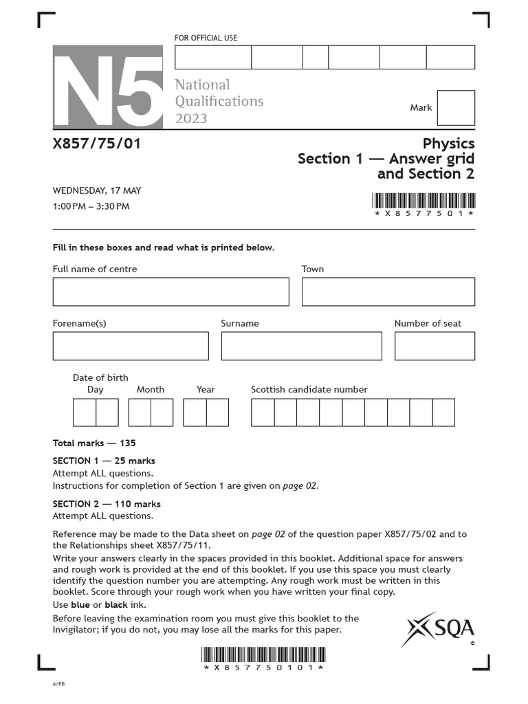 2023 National Physics Exam Paper | PDF | Electromagnetic Spectrum ...