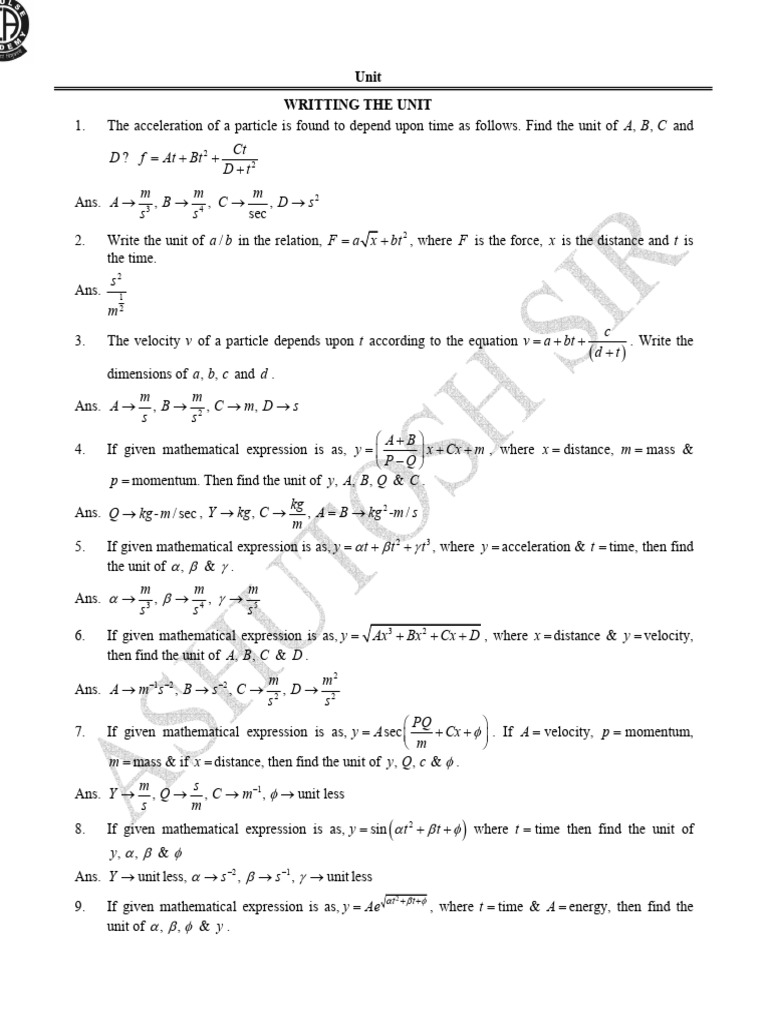 Unit (Assignment) | PDF | Acceleration | Momentum