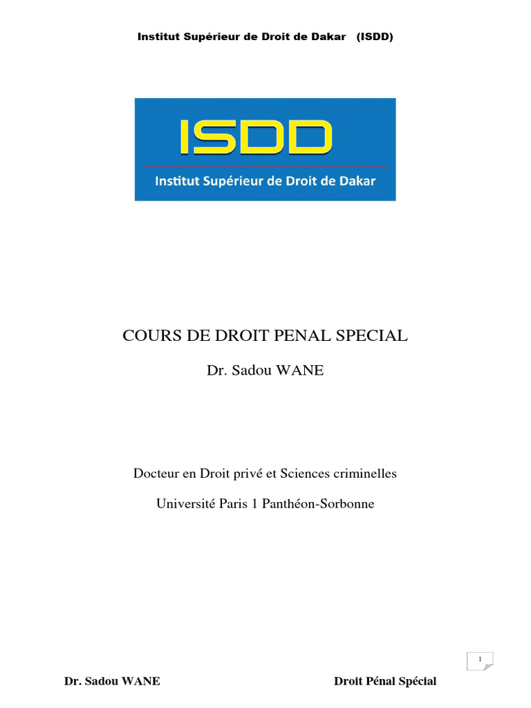 Droit Pénal Spécial à l'ISDD | PDF | Meurtre | Loi criminelle