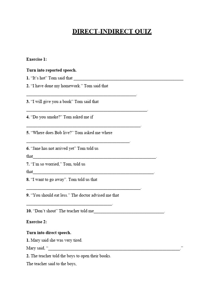 Direct Indirect Worksheet | PDF