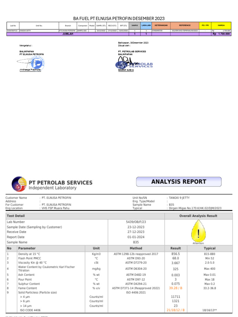 Laporan Analisis Sampel B35 Elnusa | PDF
