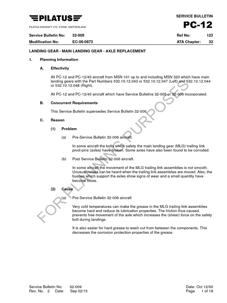 PC - 12 - SB - 32 Service Bulletin | PDF | Aviation