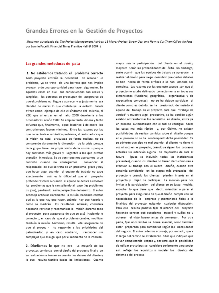 701 Grandes Errores en La Gestión de Proyectos | PDF | Presupuesto | Diseño