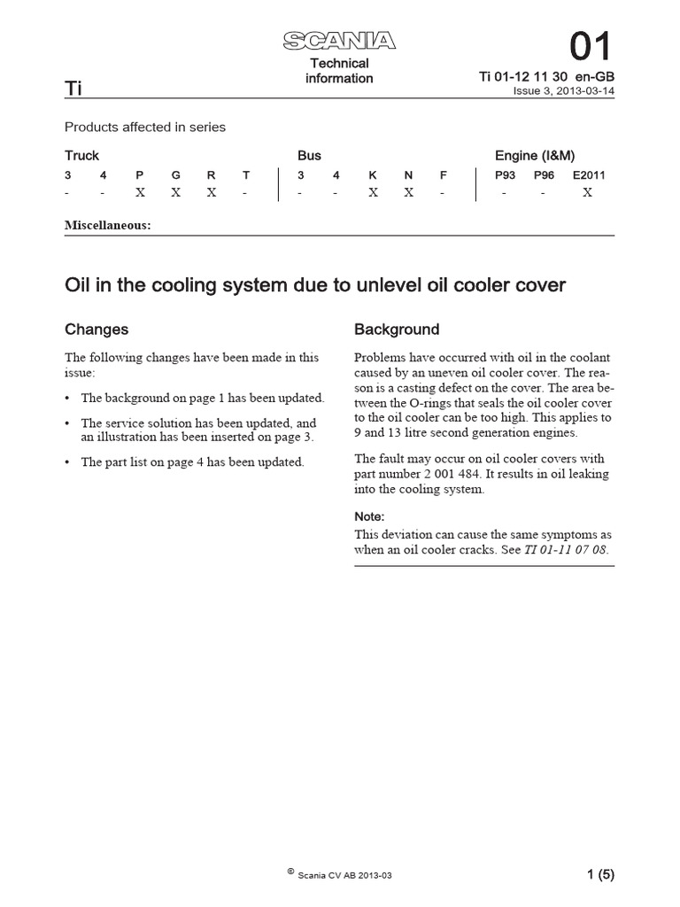 Scania Oil Cooler Cover Update | PDF | Temperature | Engines