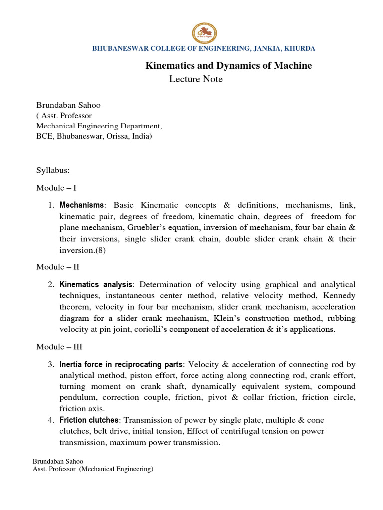 Mechanical Engineering Lecture Notes | PDF | Kinematics | Acceleration
