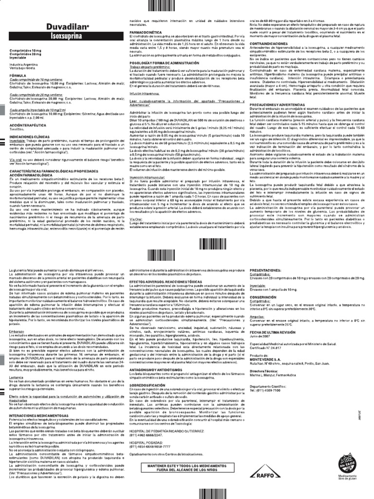 DUVADILAN Prospecto para Pacientes RAFFO | PDF
