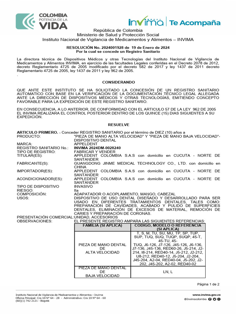RES INVIMA No. 2024001928 | PDF | Colombia