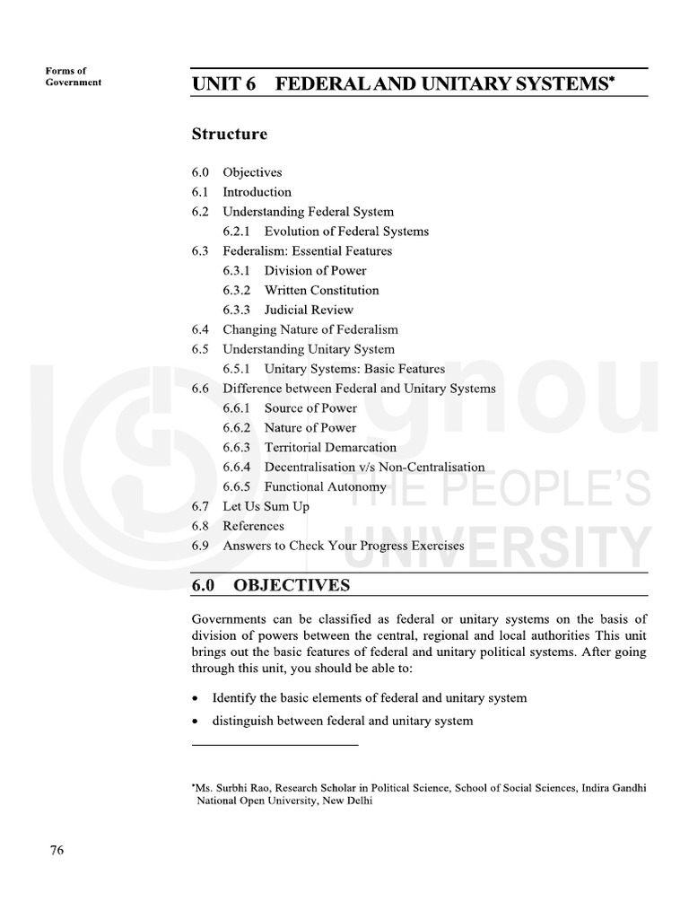 Fedral V Unitary System | PDF