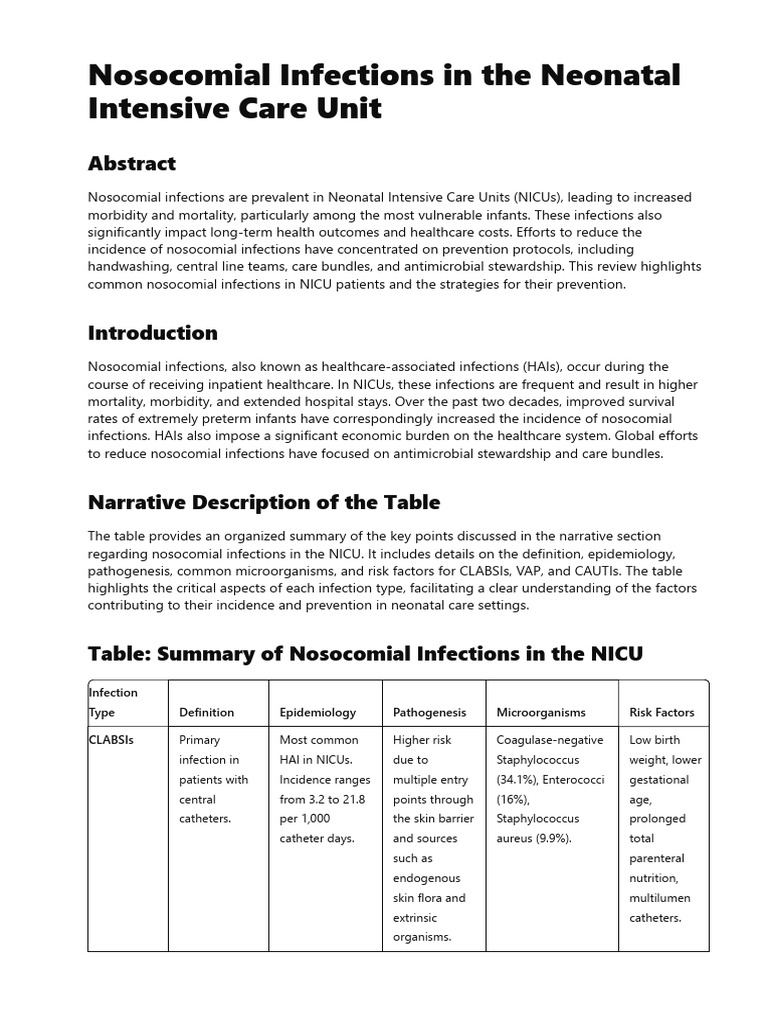 Nosocomial Infections in The Neonatal Intensive Care Unit | PDF ...