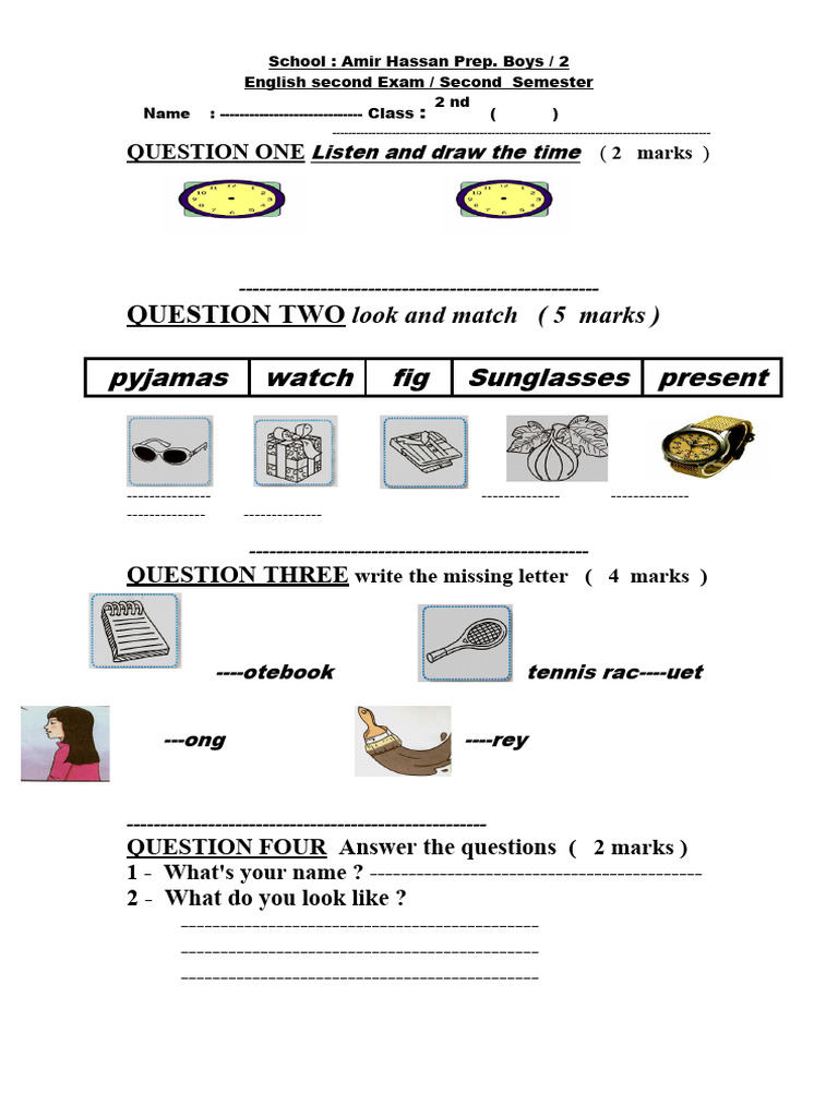 Question Two: Pyjamas Watch Fig Sunglasses Present | PDF