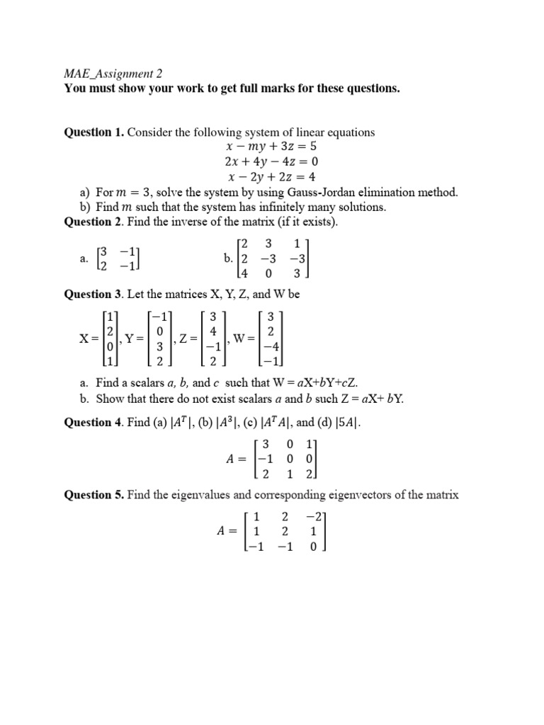 Linear Algebra Assignment Solutions | PDF