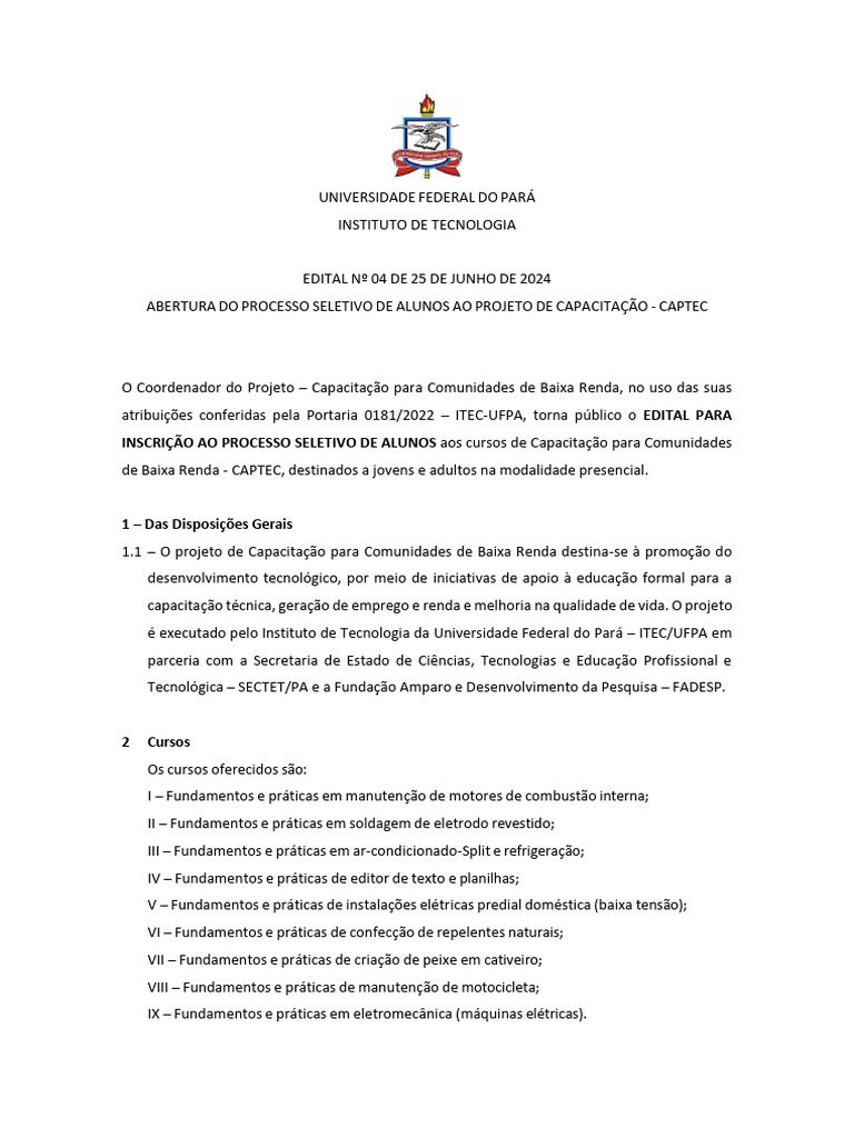 Inscrições para Cursos CAPTEC 2024 | PDF | Desenvolvimento profissional