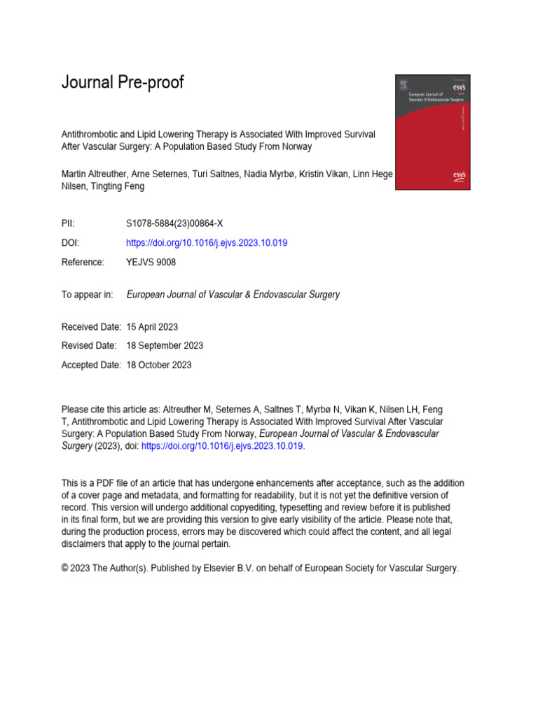 Journal Pre-Proof: European Journal of Vascular & Endovascular Surgery ...