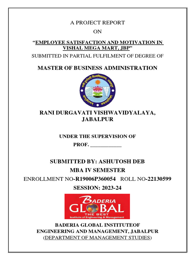 Employee Satisfaction at Vishal Mega Mart | PDF | Job Satisfaction ...