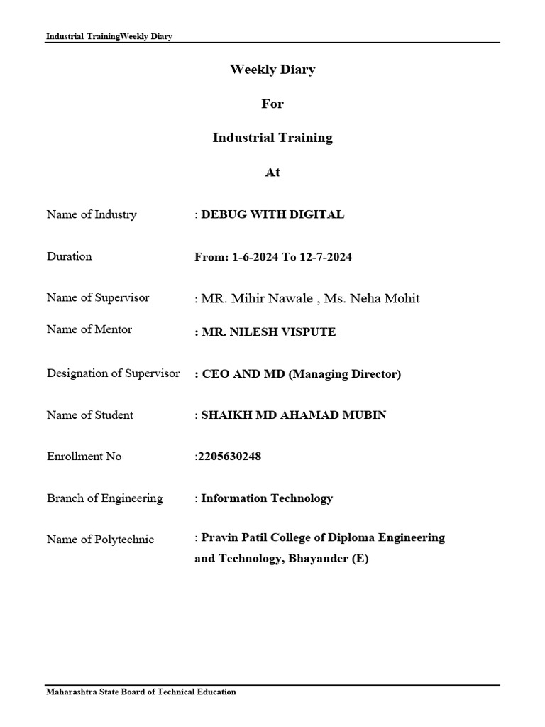 Ahmed weekly diary pdf software development software engineering