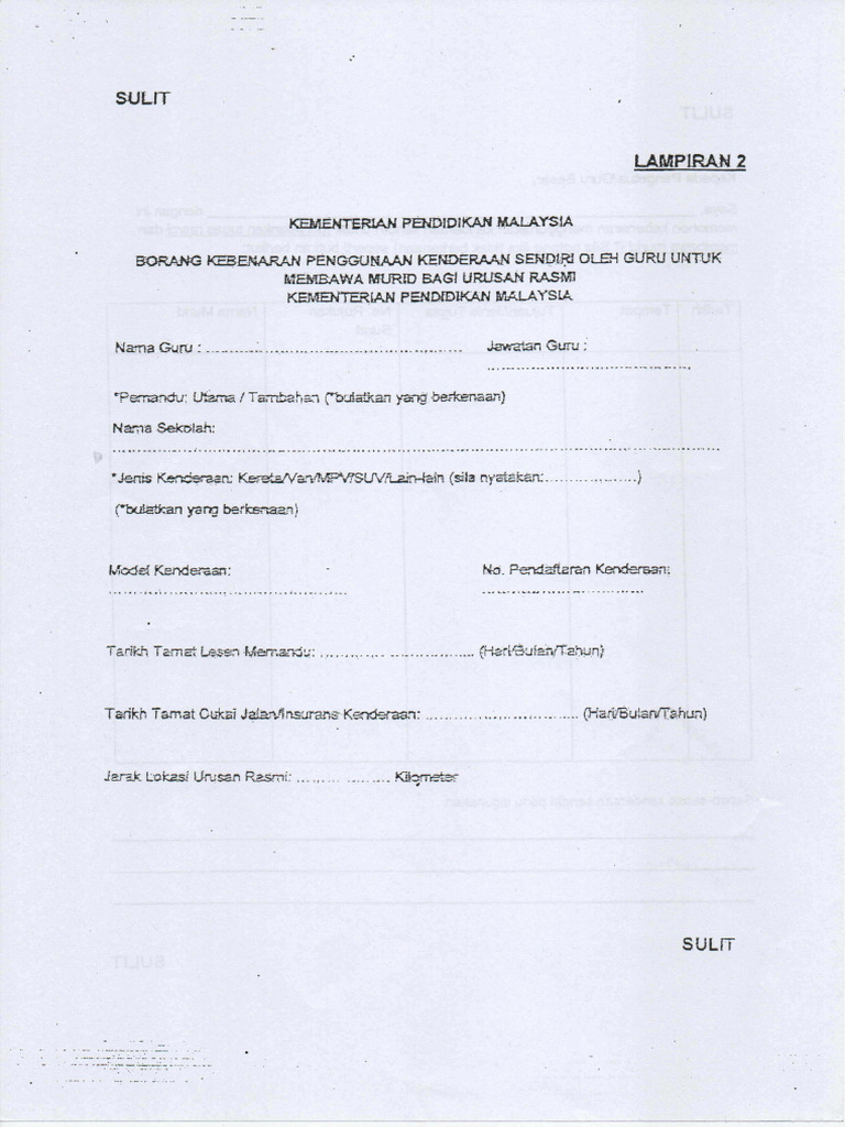 Borang Kebenaran Penggunaan Kenderaan Sendiri Oleh Guru PDF | PDF