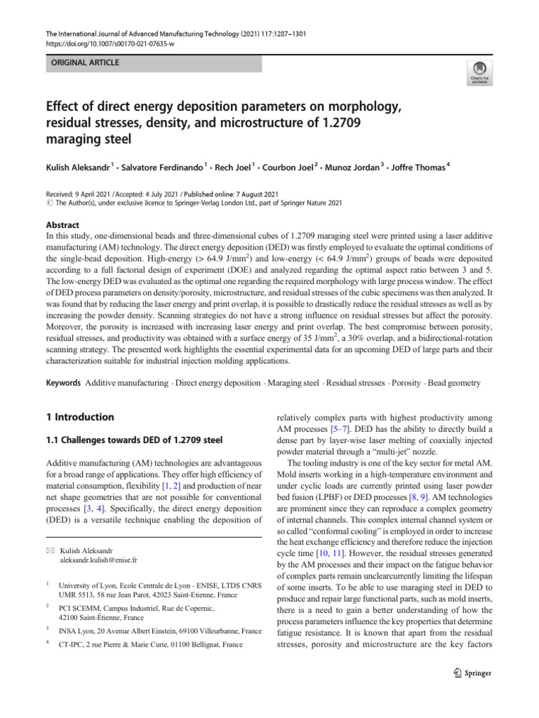 Effect of Direct Energy Deposition Parameters On Morphology, Residual ...