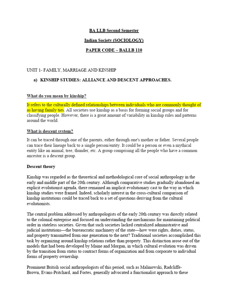 BA LLB Second Semester Shreya Chatterjee | PDF | Kinship | Family