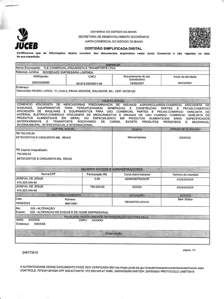 Certidao Simplificado Tle Pdf