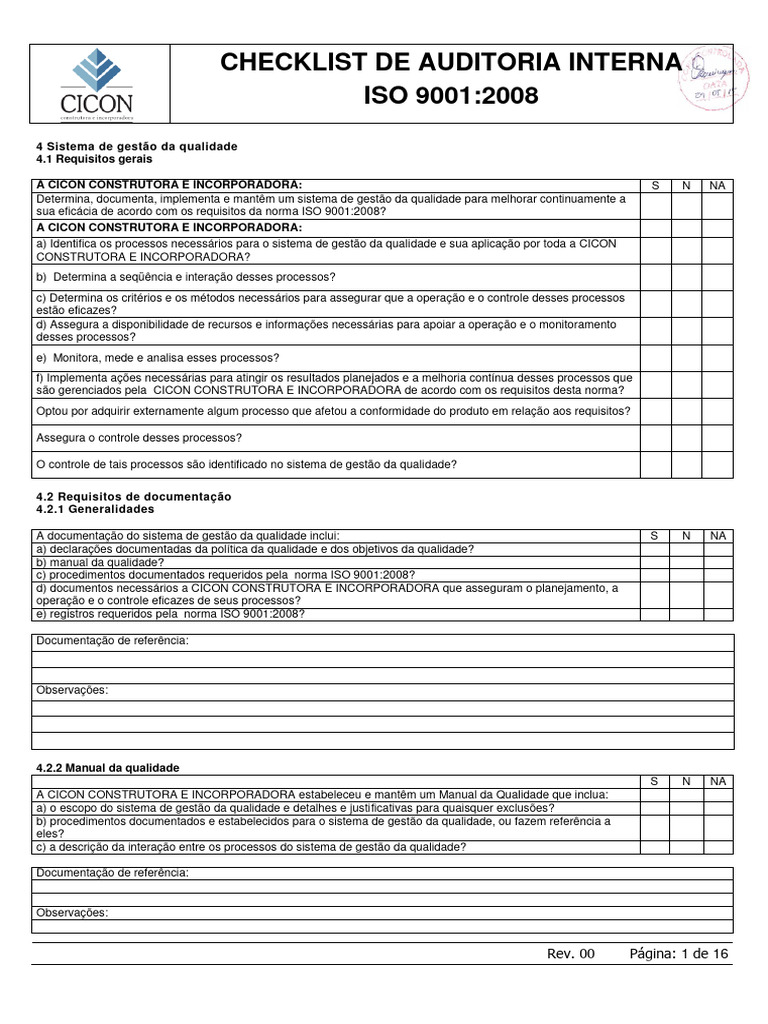 Checklist ISO 9001:2008 para Auditoria Interna | PDF | Gestão de ...