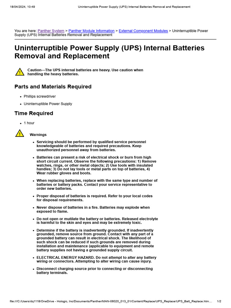 Uninterruptible Power Supply (UPS) Internal Batteries Removal and Replacement PDF Electrical