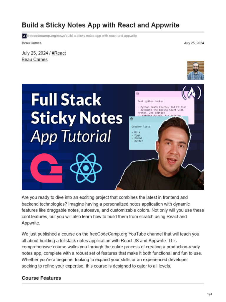 Build A Sticky Notes App With React and Appwrite | PDF | Computing ...