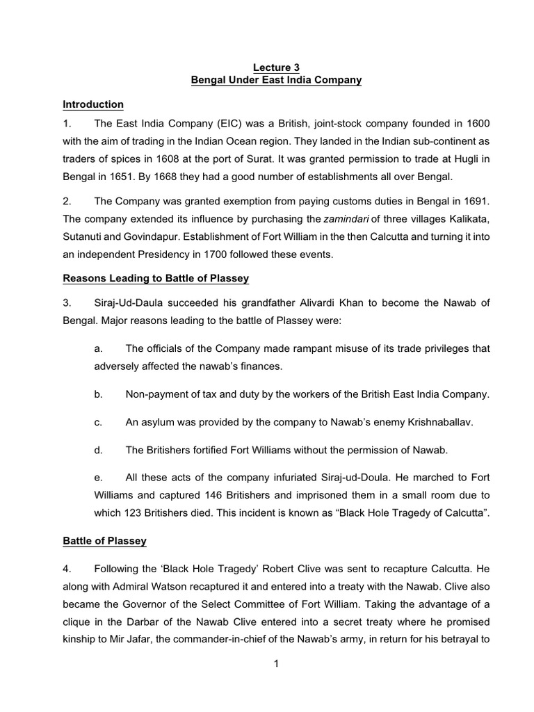 Lecture 3 Bengal Under East India Company Pdf Indian Rebellion Of