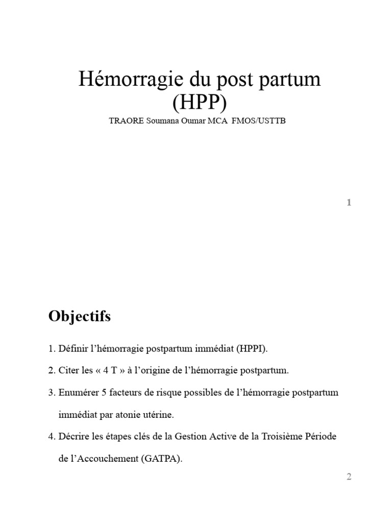 Hémorragie Postpartum : Causes et Gestion | PDF | Post-partum ...