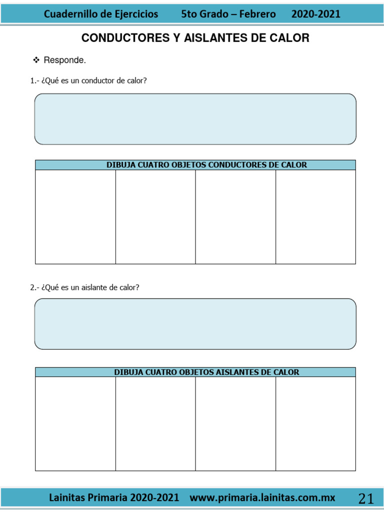 Conductores y Aislantes de Calor 5to Grado | PDF