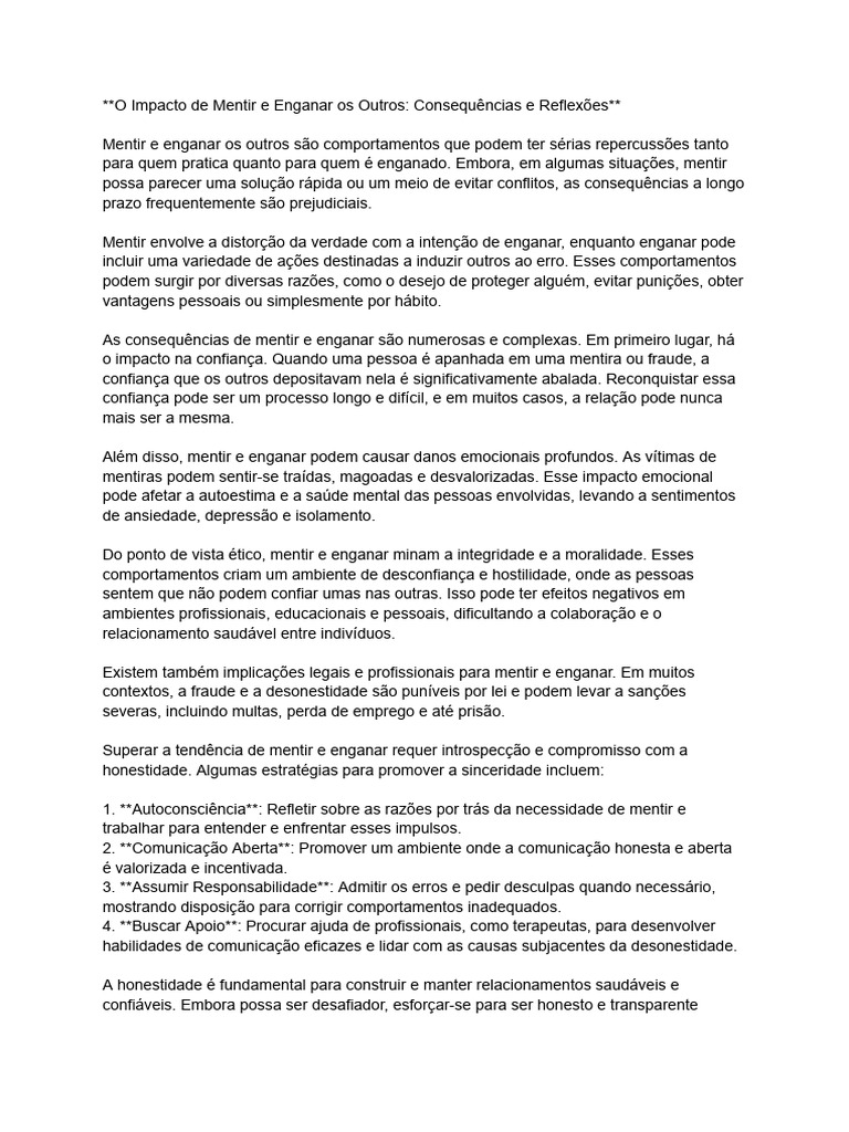 Consequências de Mentir e Enganar | PDF | Comunicação | Comportamento
