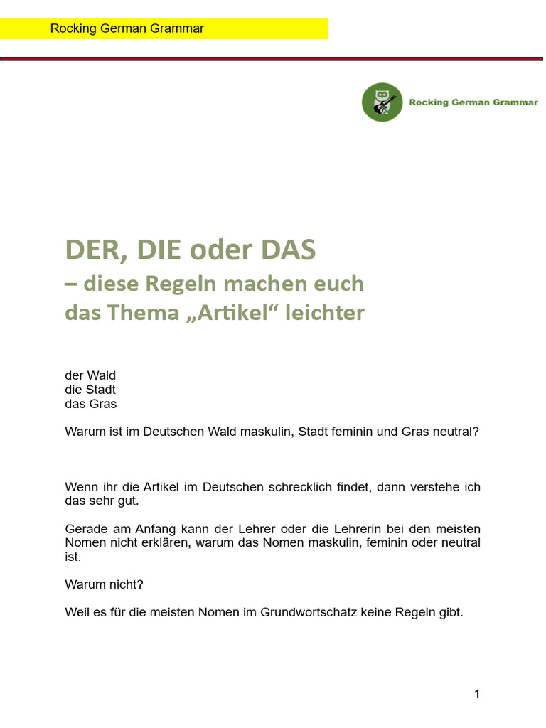 DER, DIE Oder DAS - Hilfe Für Die Artikel | PDF