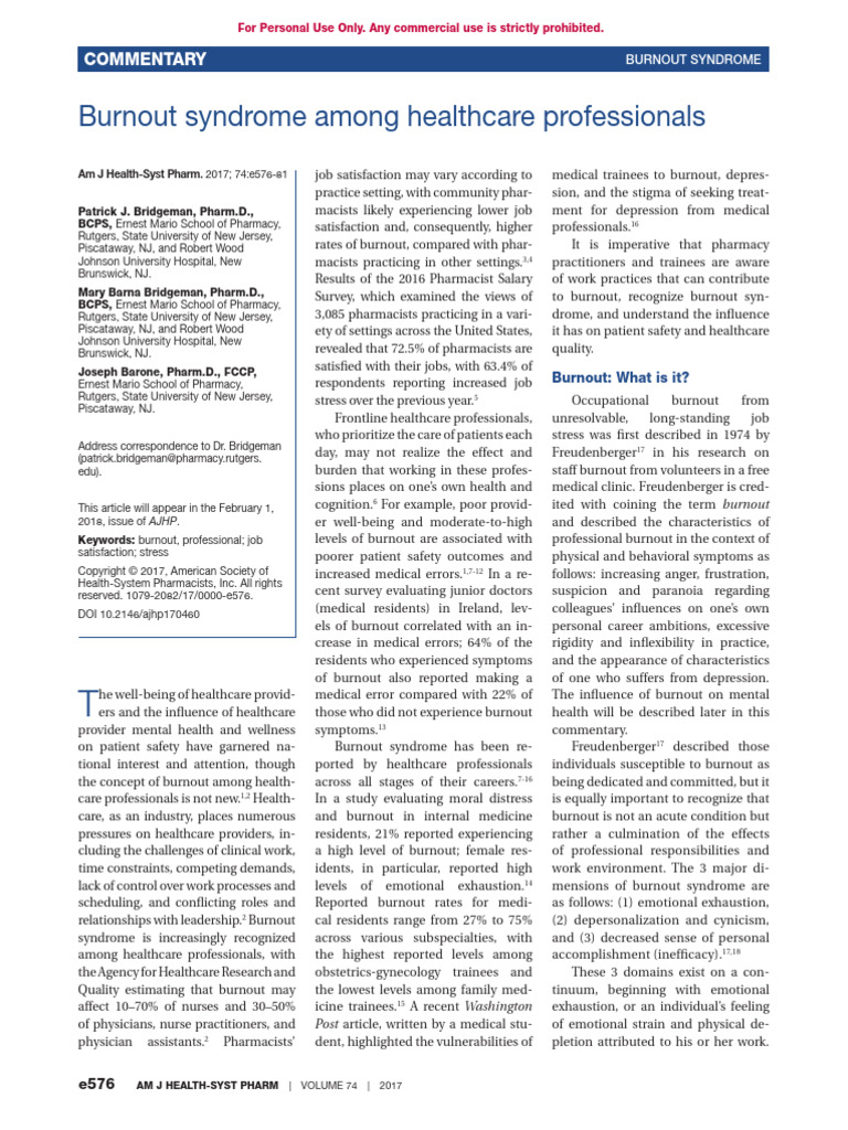 Burnout Syndrome Among Healthcare Profes | PDF | Occupational Burnout ...