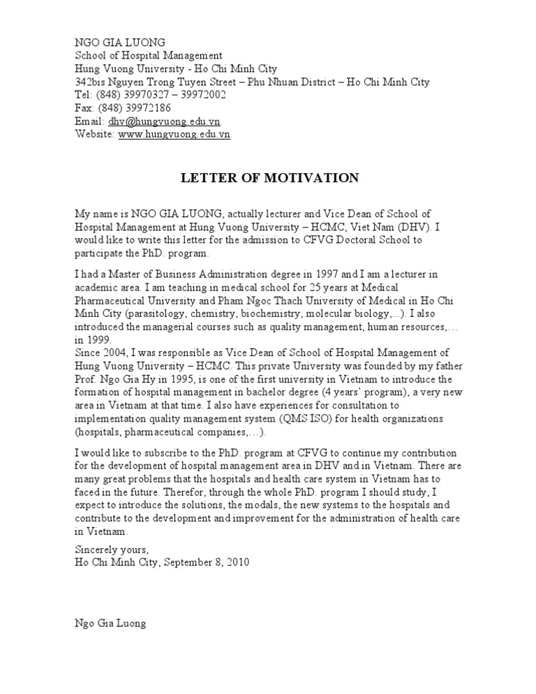 Letter of Motivation