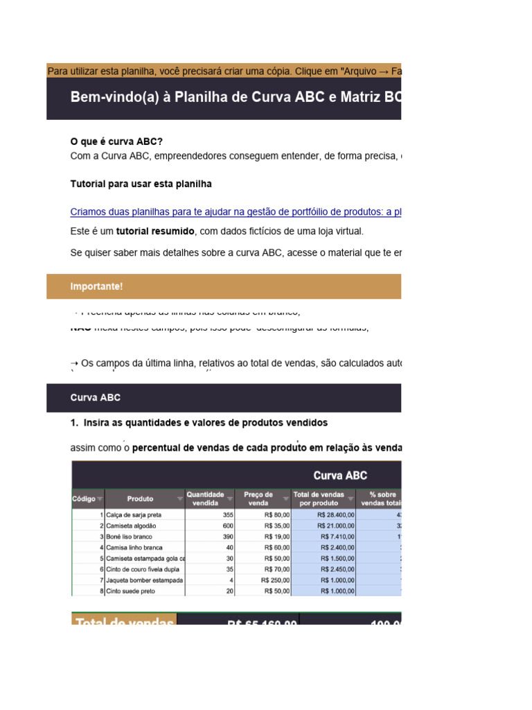 Planilha de Curva ABC + Matriz BCG | Download grátis PDF | Curva ...