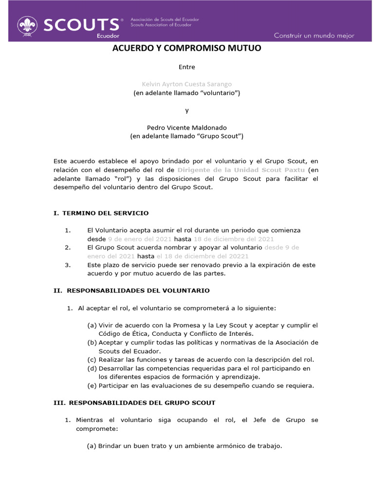 Acuerdo y Compromiso Mutuo Pedro Vicente Maldonado | PDF | Exploración