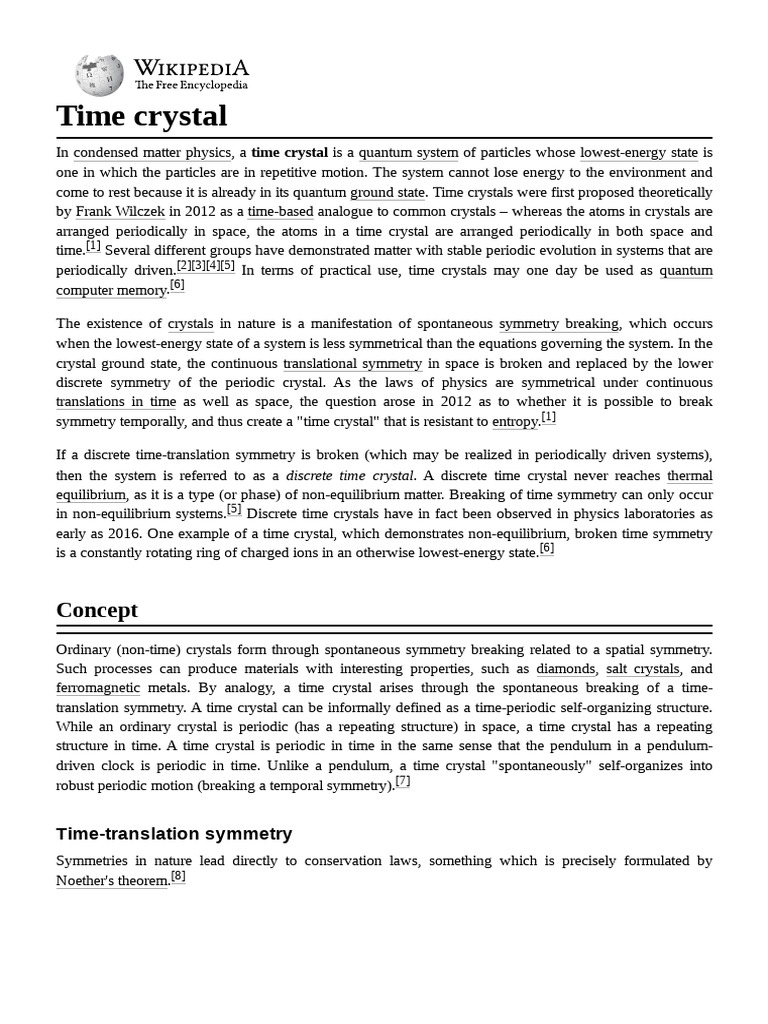Time Crystal | PDF | Physics | Theoretical Physics