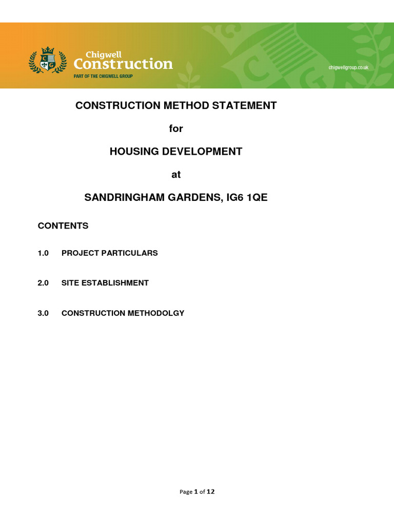 Construction Method Statement for Housing Development | PDF | Wall ...