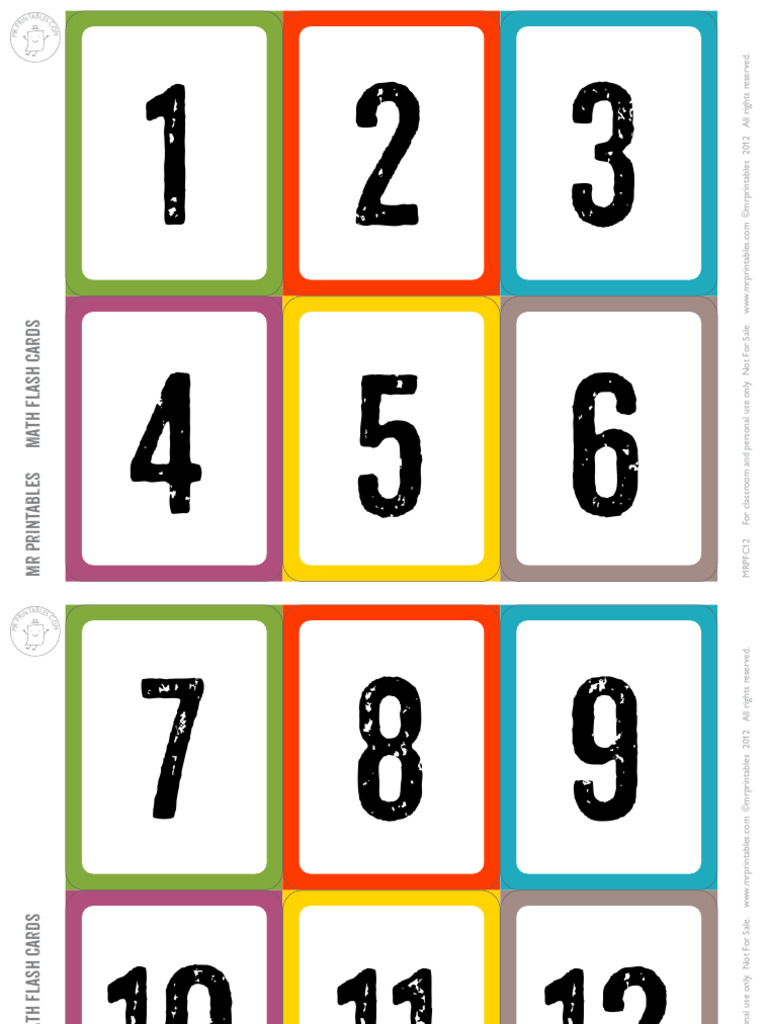 Mrprintables Math Flash Cards Number1 30 Color Border LTR | PDF