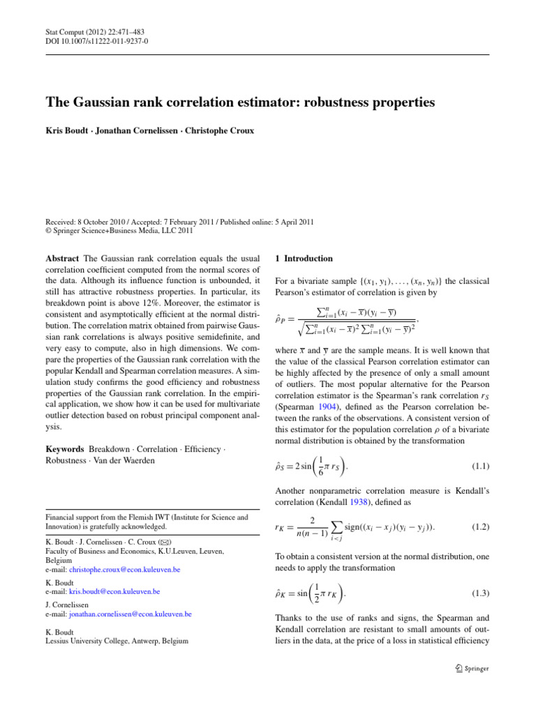 Gaussian Rank Correlation Estimator | PDF | Robust Statistics | Data ...