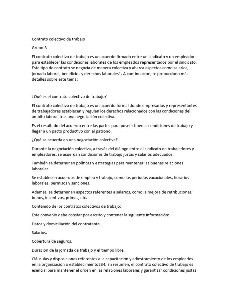 Contrato Colectivo de Trabajo: Guía Esencial | PDF | Finanzas y dinero