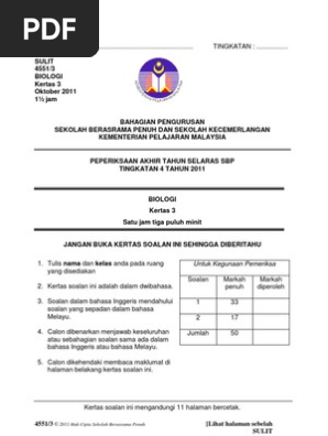 Peperiksaan Akhir Tahun SBP 2011 Ting 4 SOALAN BIO3  PDF