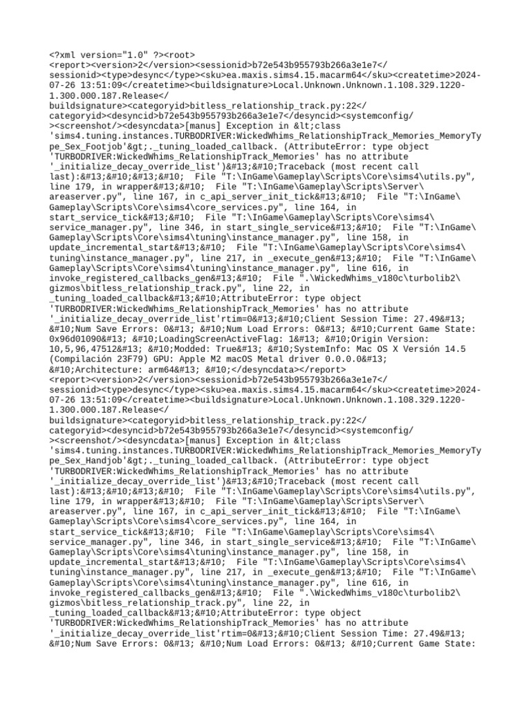 WickedWhims Desync Errors Report | PDF | Mac Os | Computer Science